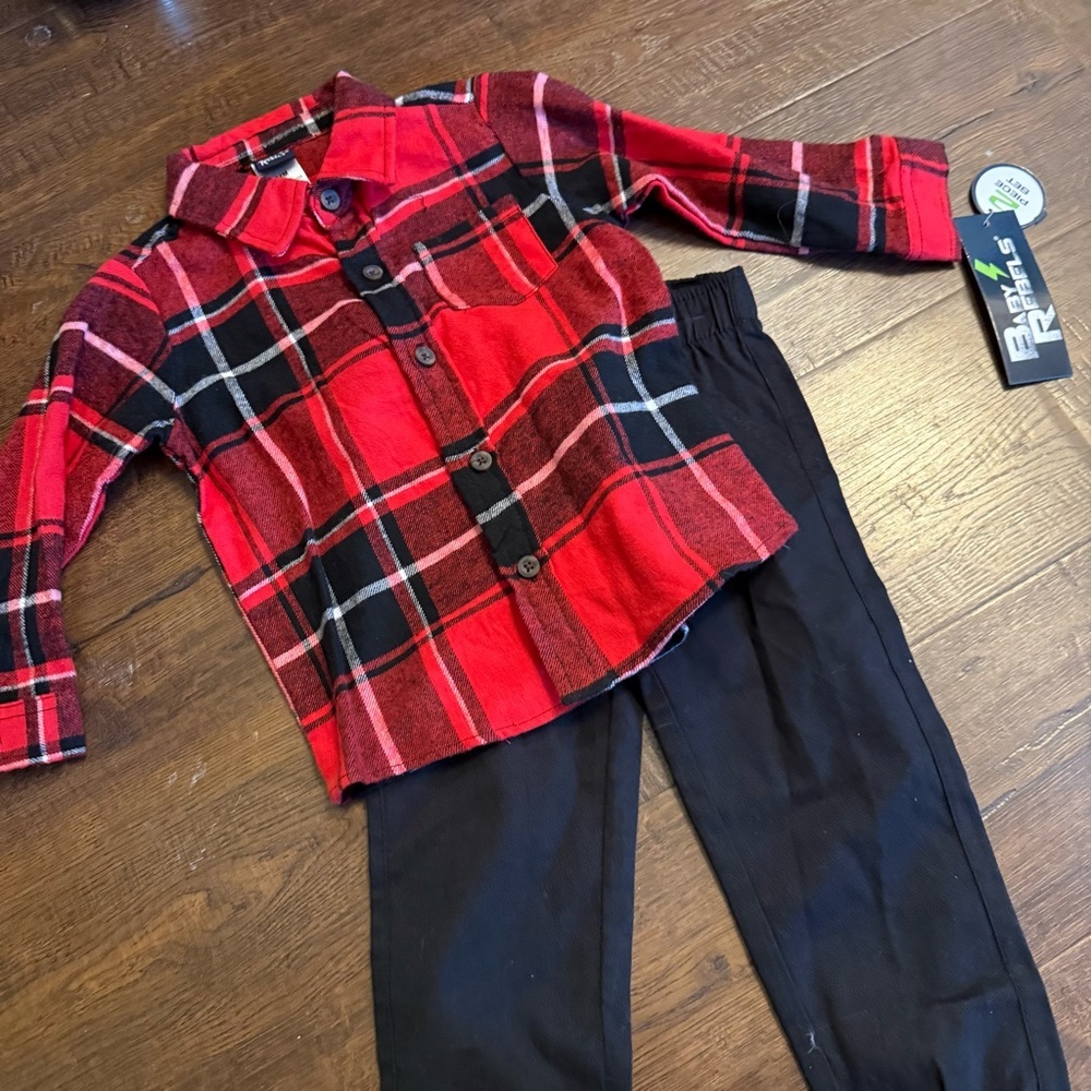 Baby Rebels Red And Black Plaid Shirt and Pants Set 24 Months - new with tag